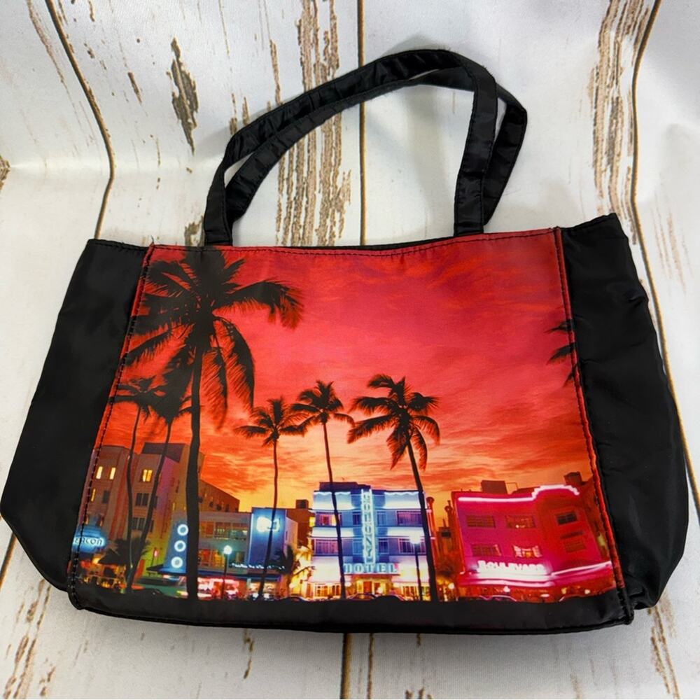 Tropical Sunset Cityscape Smaller Tote Bag. In good used condition!